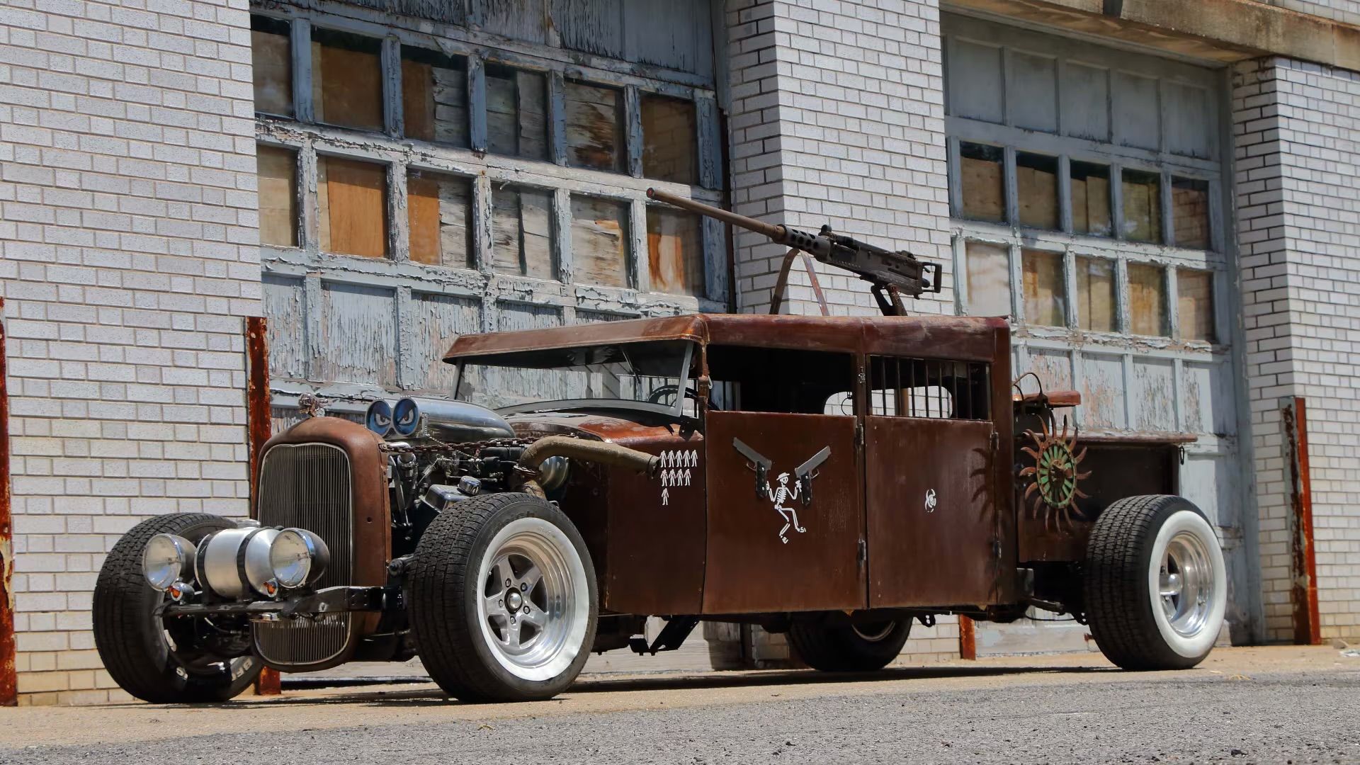 Rat rod build parked outside the garage